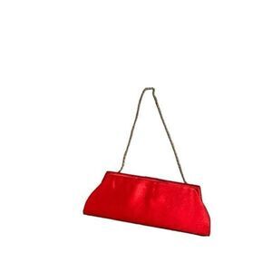 Satin Evening Bag Clutch Red with Chain